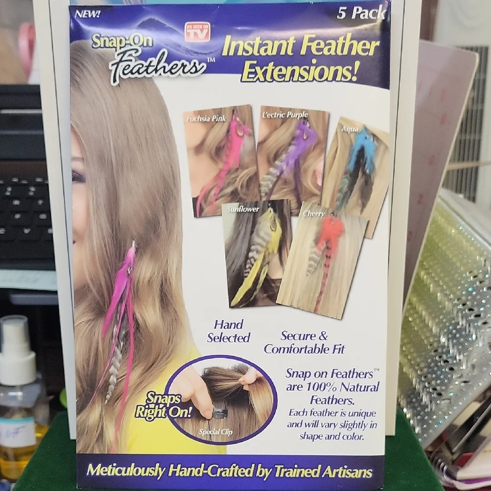 Snap-On Feather Hair Extensions - 5 Pack New Sealed Package